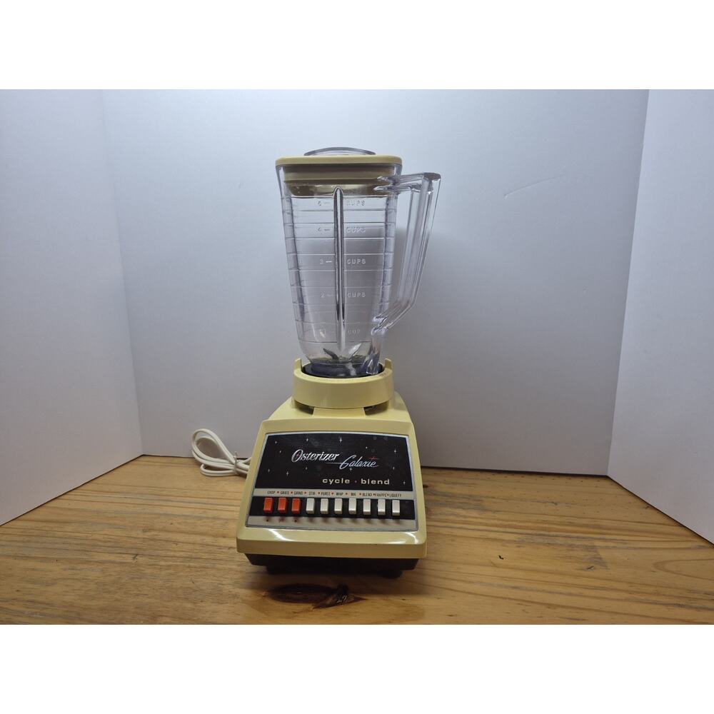 VTG Oster Osterizer Galaxie 10 Cycle Blender Yellow/Cream Platistic Pitcher